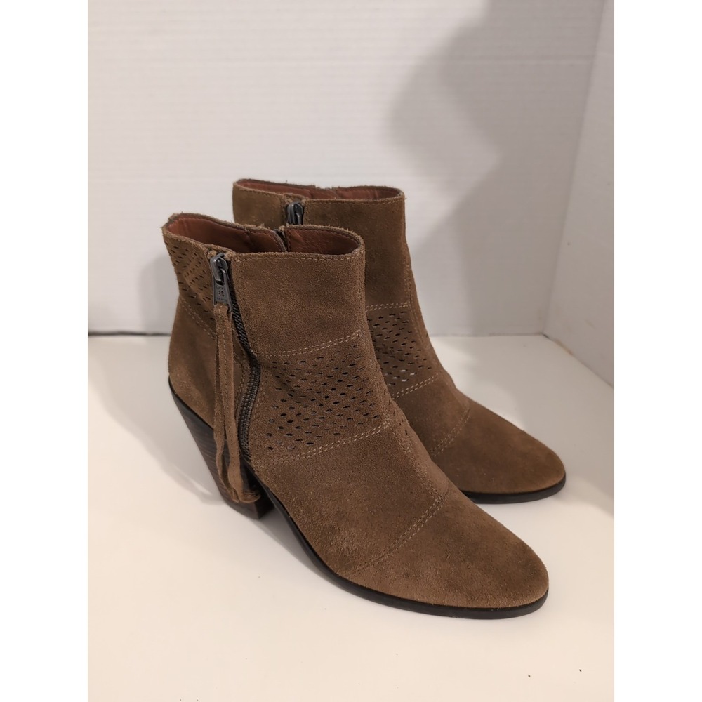 Lucky Brand Ramses Women's Brown Suede Ankle Boots Perforated Upper Dual Zippers
